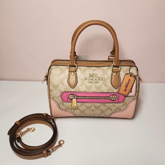 NWT Coach CH168 Rowan Satchel In Signature Canvas Trompe L'oeil Print Khaki - Picture 1 of 7